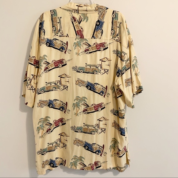 Vintage Hawaiian Shirt Woodie Cars Rayon Short Sleeve Relaxed Fit Shirt - Picture 9 of 11